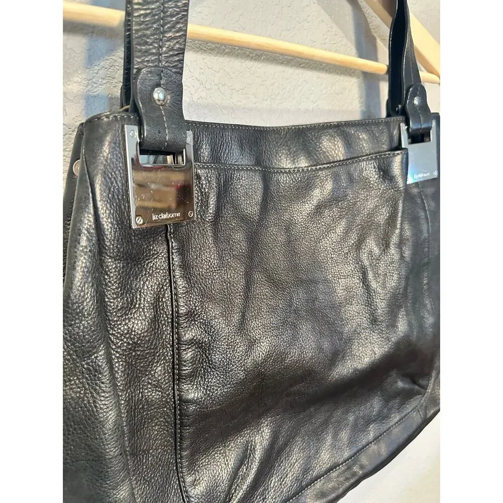 Vintage Y2K Liz Claiborne Black Leather Tote Bag Large